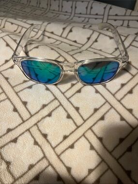 Kids Clear Frame Sunglasses with Blue-Green Mirrored Lenses